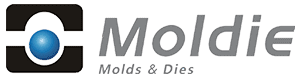 Moldie Molds & Dies լոգոն՝ ոճավորված «M» կապույտ գնդիկով, ընկերության անվան կողքին՝ խնամված տառատեսակով: