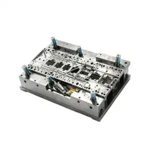 Precision die casting mold used for manufacturing bathroom drain grates, showcasing detailed metal components and assembly for high-quality drainage products.