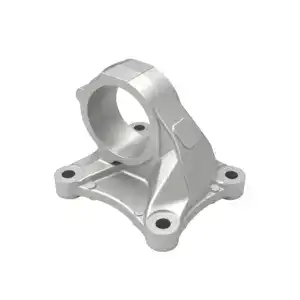 Close-up of a precision-machined aluminum casting component for industrial machinery, showcasing smooth surface finish and detailed design.