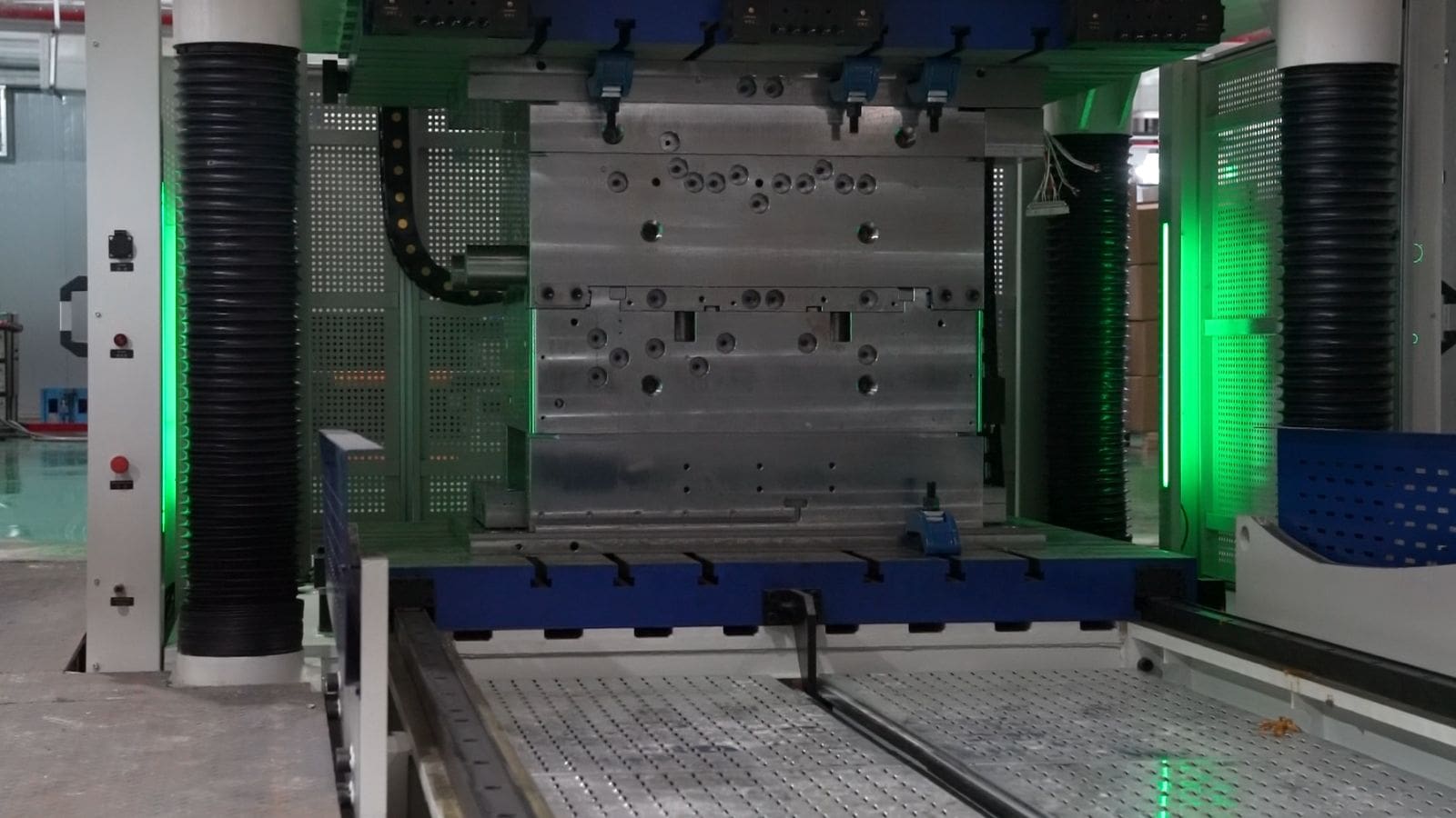 a die casting mold being inspected for tolerance in a die spotting press