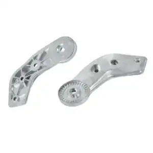 Two aluminum casting parts with precise holes and structural design for industrial machinery applications.